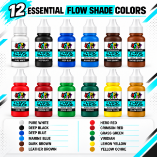 Twelve colors included in the POP ART Flow Shade 30ml paint set