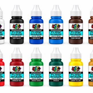POP ART Flow Shade paint set with 12 transparent acrylic colors in 30ml bottles