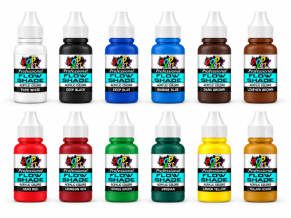 POP ART Flow Shade paint set with 12 transparent acrylic colors in 30ml bottles